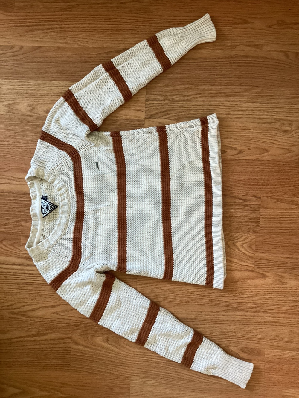 Women’s Volcom Cream and Brown Striped Knit Sweater - Casual Crewneck